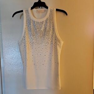 White Sleeveless Top with Silver Accents
